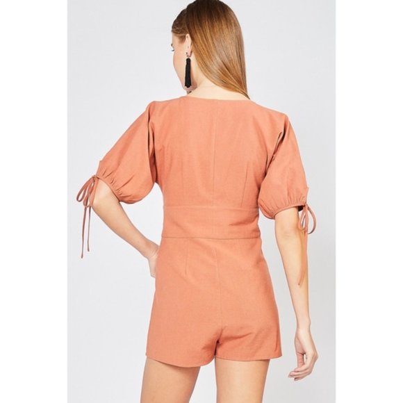 Entro | Sweeter Days Utility Puff Sleeve Retro Button Down Romper Olive Green - Picture 10 of 14